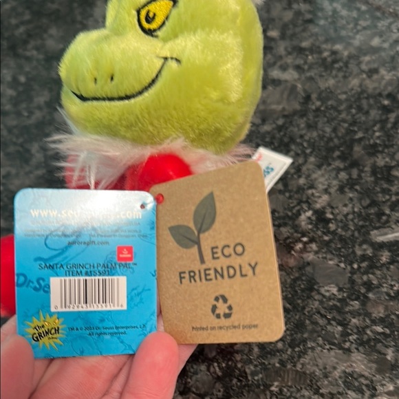 Dr. Seuss Grinch Small Beanie Plush with Red Santa Hat NWT - Picture 8 of 14